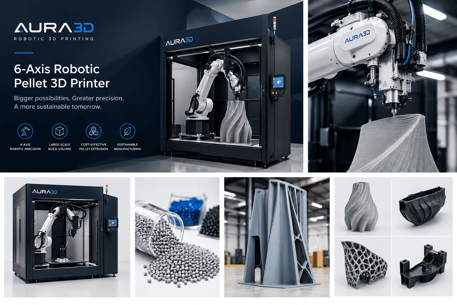 Aura3D 6-Axis Robotic Pellet 3D Printer